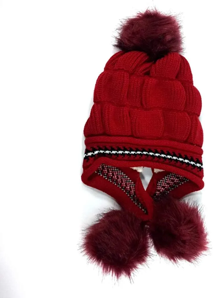 Womens Winter Thick Cable Knit Beanie Hat, Warm Fleece Lined Knitted Soft Ski Cuff Cap with Pompom