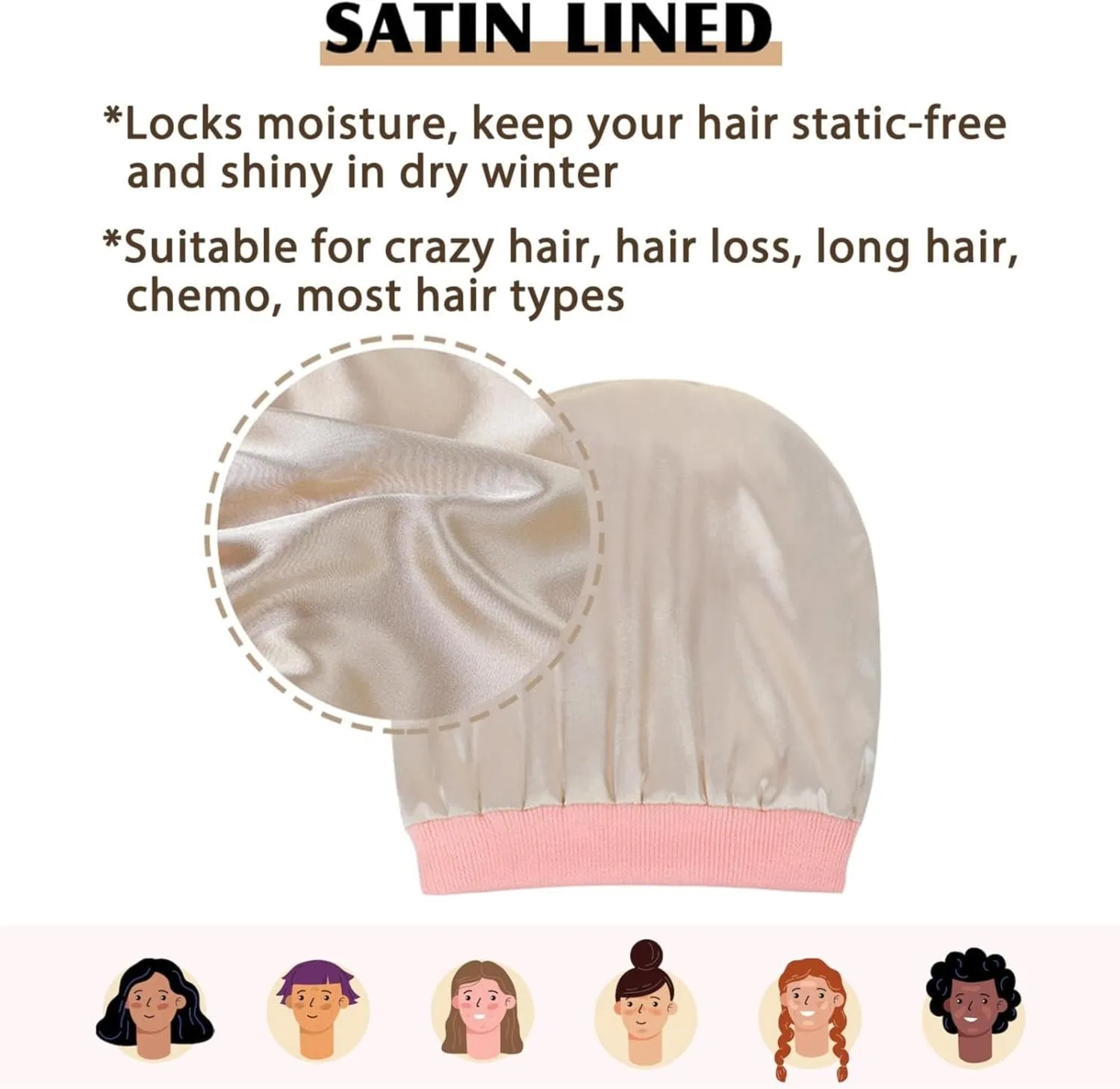 Womens Winter Warm Knit Beanie Hat Satin Lined Faux Furry Pompom Beanie Hat for Women Winter Hats