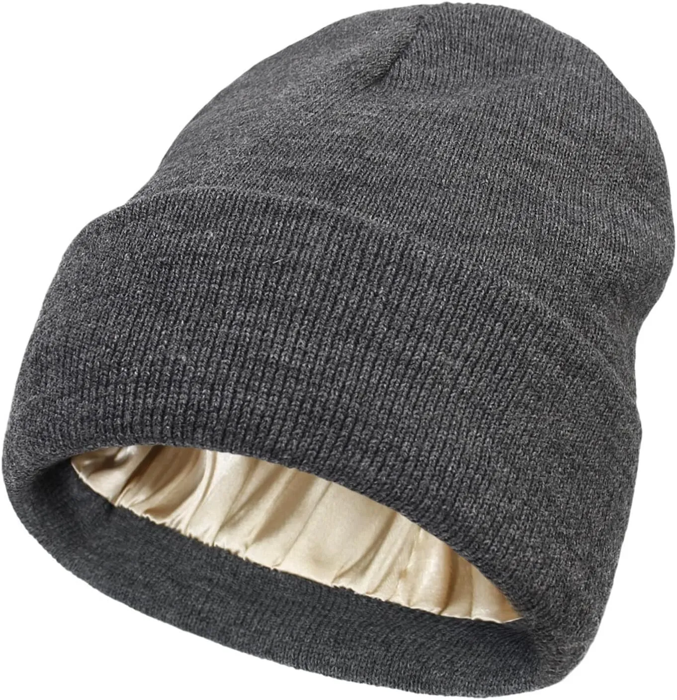 Womens Winter Warm Knit Beanie Hat Satin Lined Faux Furry Pompom Beanie Hat for Women Winter Hats