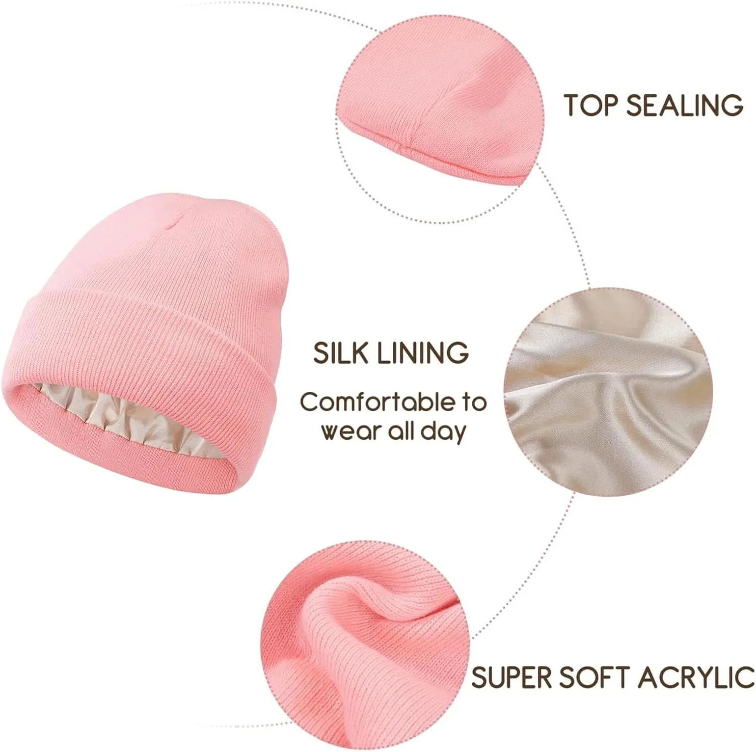 Womens Winter Warm Knit Beanie Hat Satin Lined Faux Furry Pompom Beanie Hat for Women Winter Hats