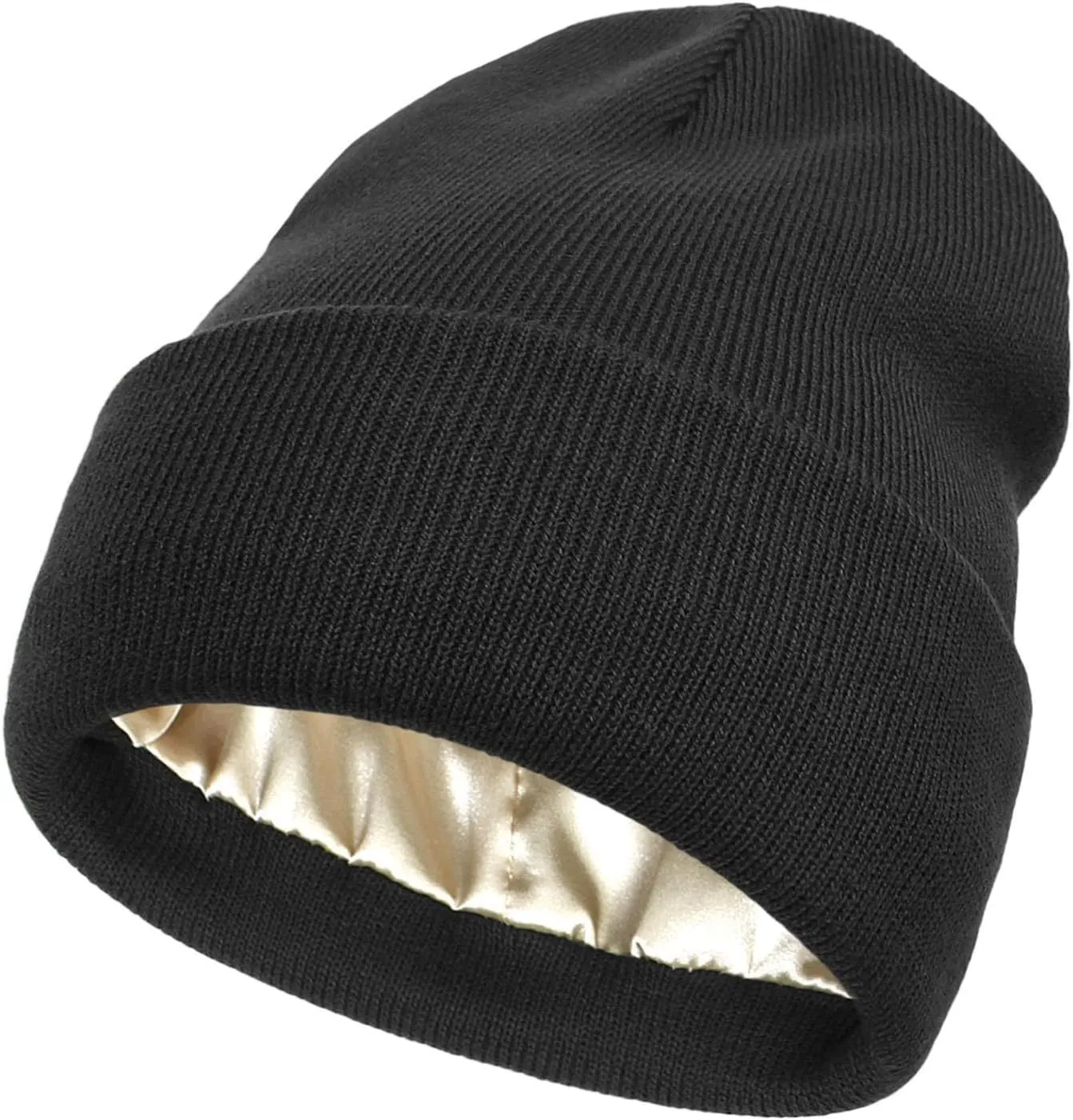 Womens Winter Warm Knit Beanie Hat Satin Lined Faux Furry Pompom Beanie Hat for Women Winter Hats