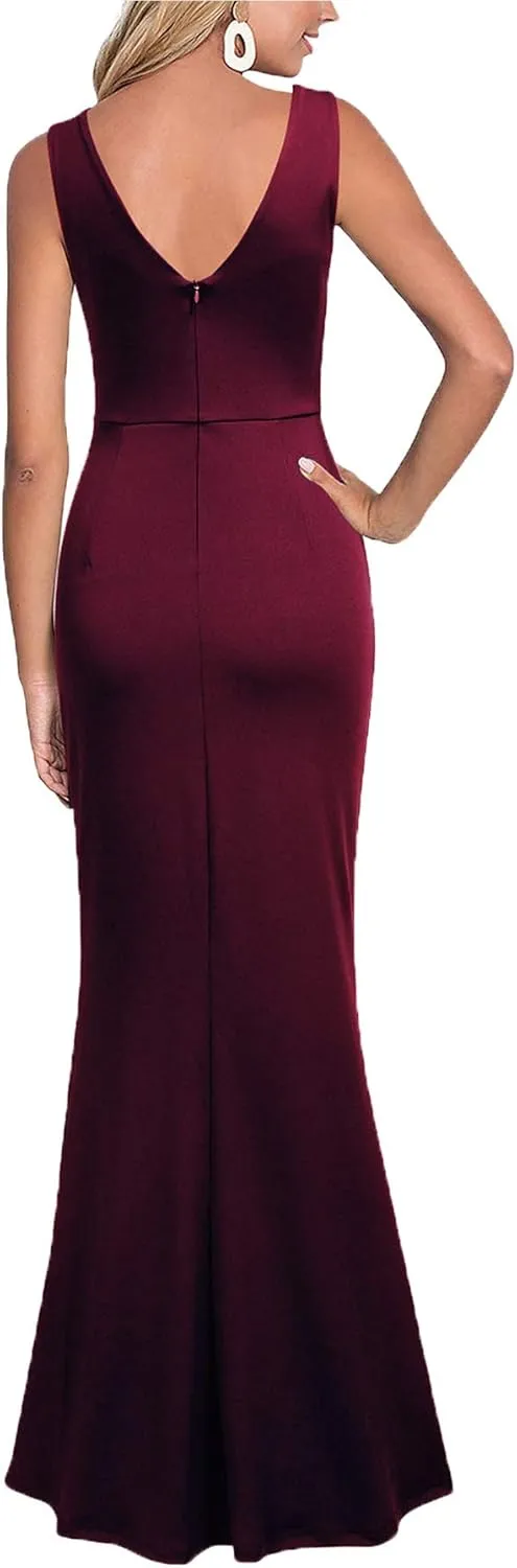 WOOSEA Women Sleeveless V Neck Split Evening Cocktail Long Dress