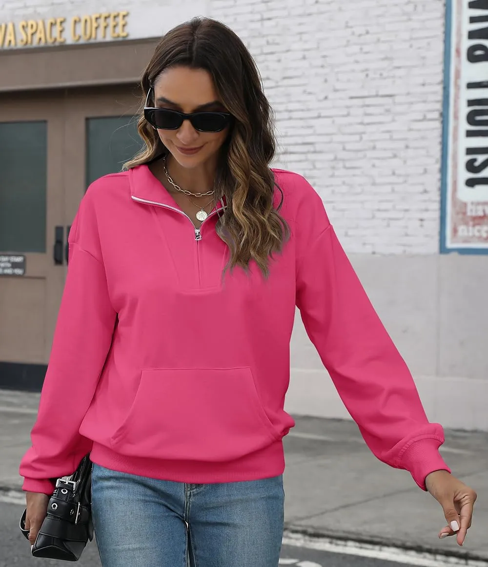 YeGine Womens Sweatshirt Oversized Quarter Zip Pullover Half Zip Long Sleeve Top