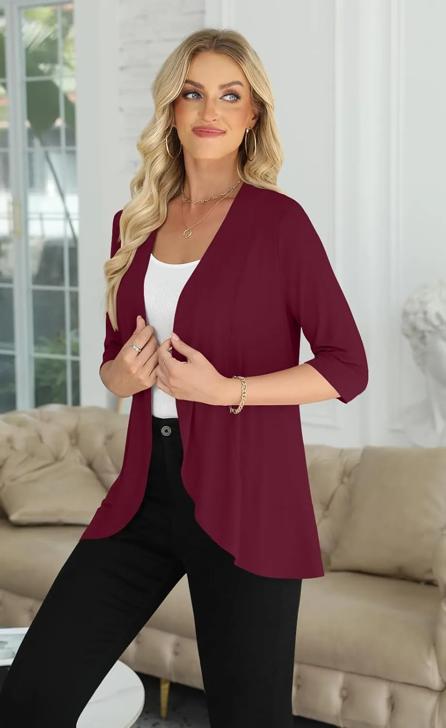 Yincro Women's Casual 3/4 Sleeve Cardigan Lightweight Soft Open Front Cardigans