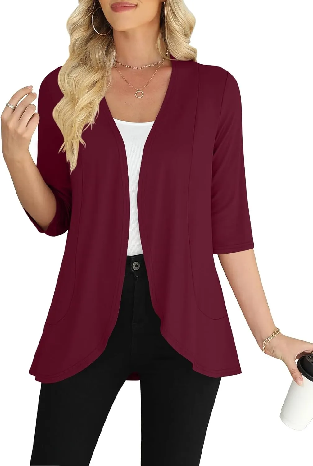 Yincro Women's Casual 3/4 Sleeve Cardigan Lightweight Soft Open Front Cardigans