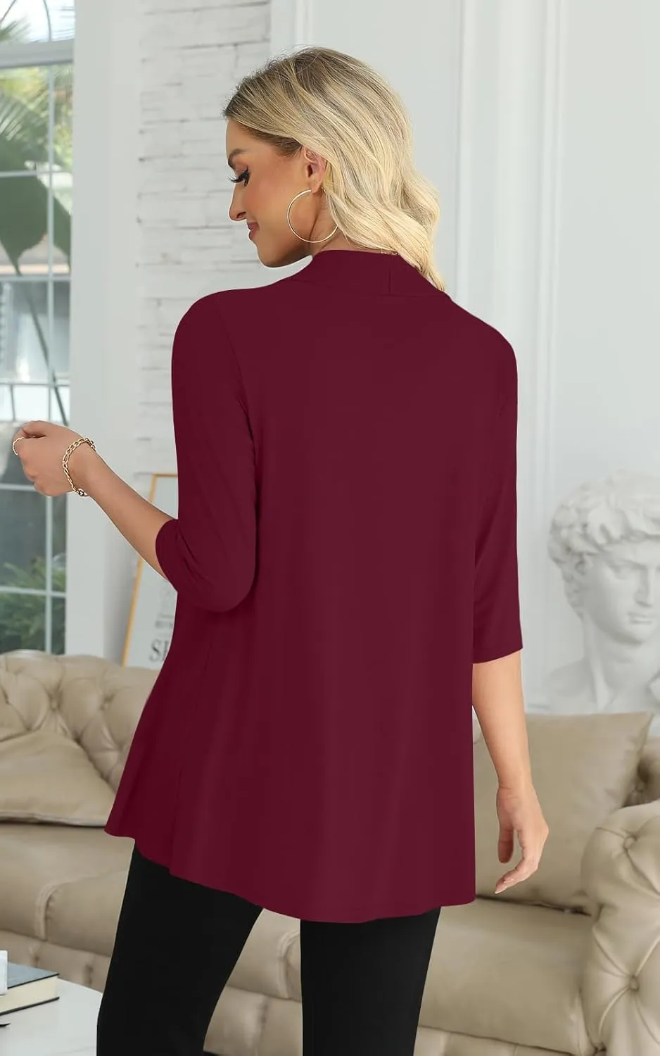 Yincro Women's Casual 3/4 Sleeve Cardigan Lightweight Soft Open Front Cardigans