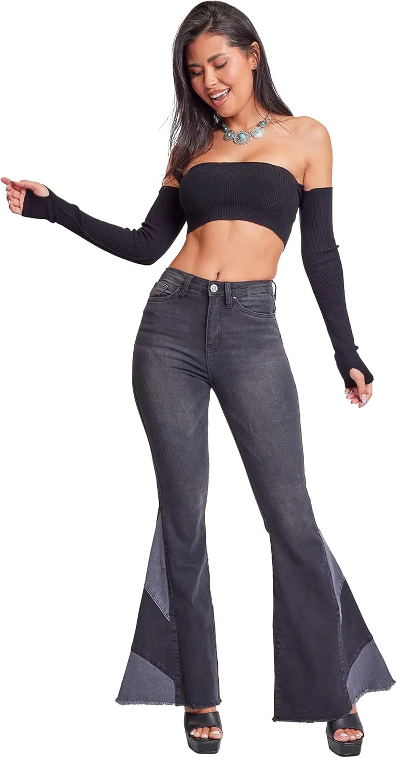 YMI Women's High Rise Gigi Flare Jean with Block Panel