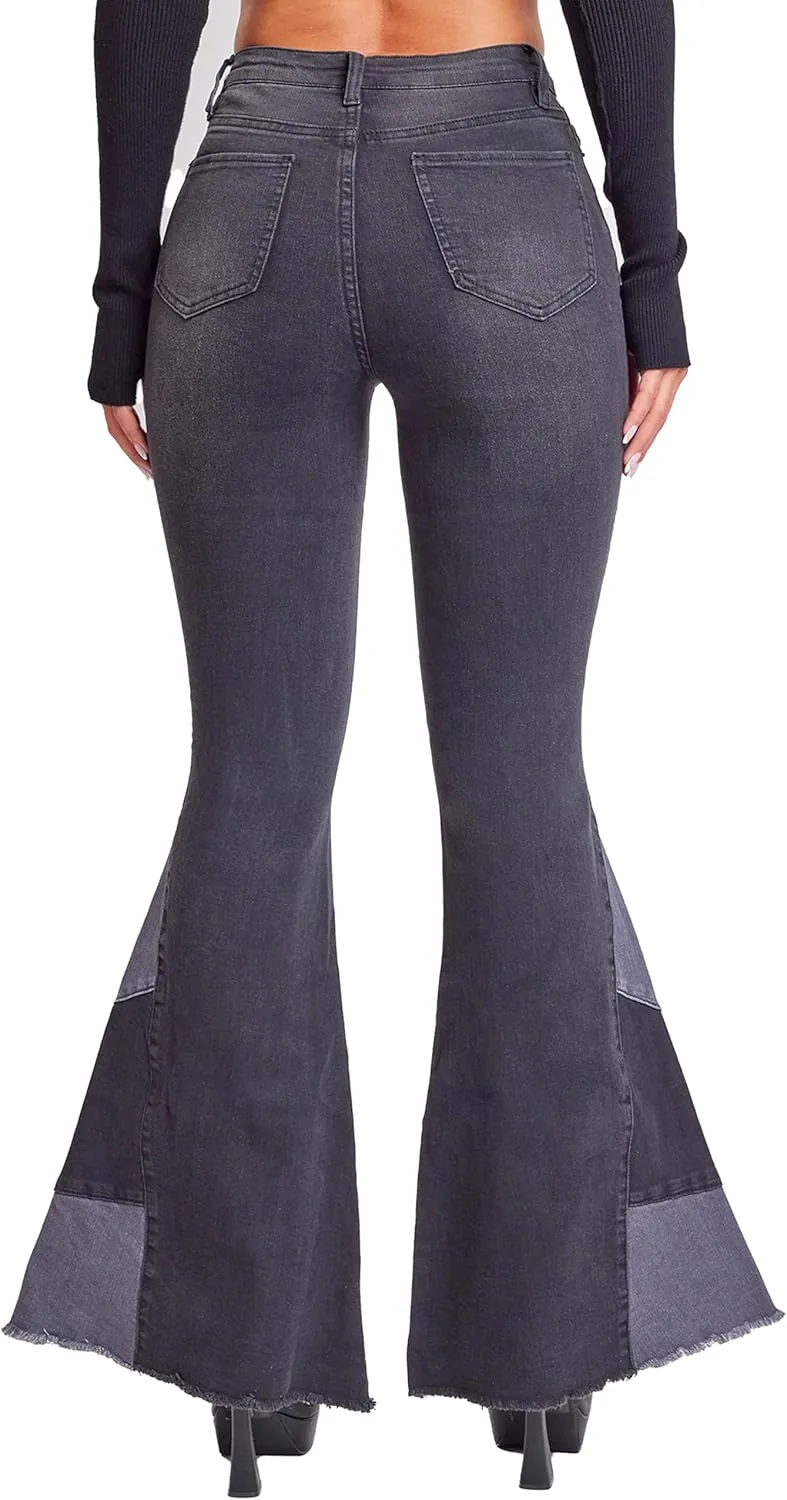 YMI Women's High Rise Gigi Flare Jean with Block Panel