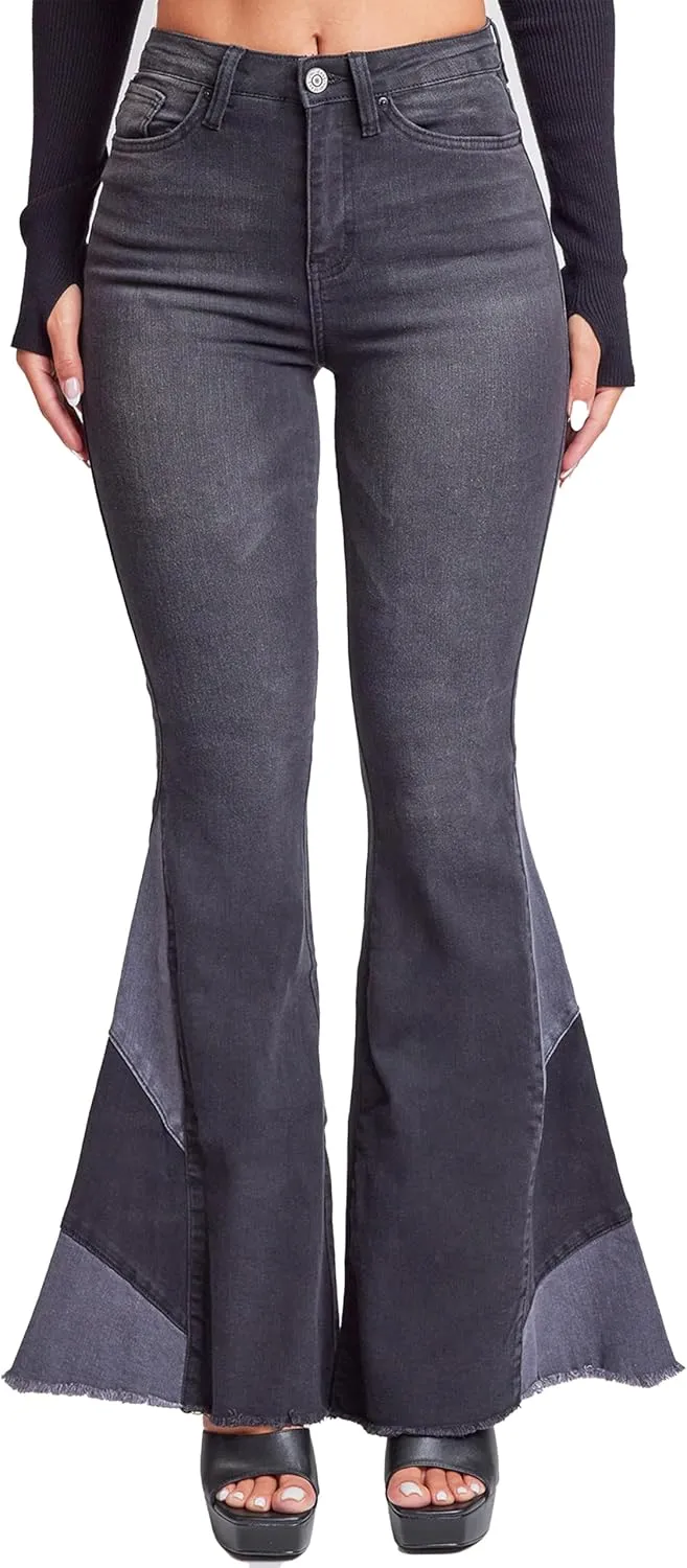 YMI Women's High Rise Gigi Flare Jean with Block Panel