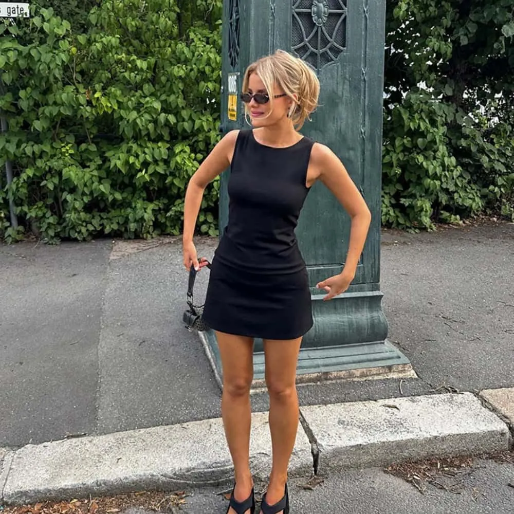 YOXUA Women Casual Bodycon Mini Dress Sleeveless Basic Party Club Tank Hip wrap Dress