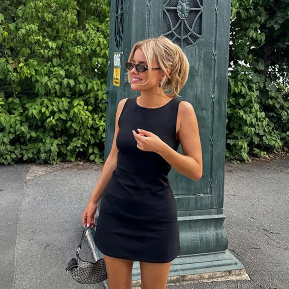 YOXUA Women Casual Bodycon Mini Dress Sleeveless Basic Party Club Tank Hip wrap Dress