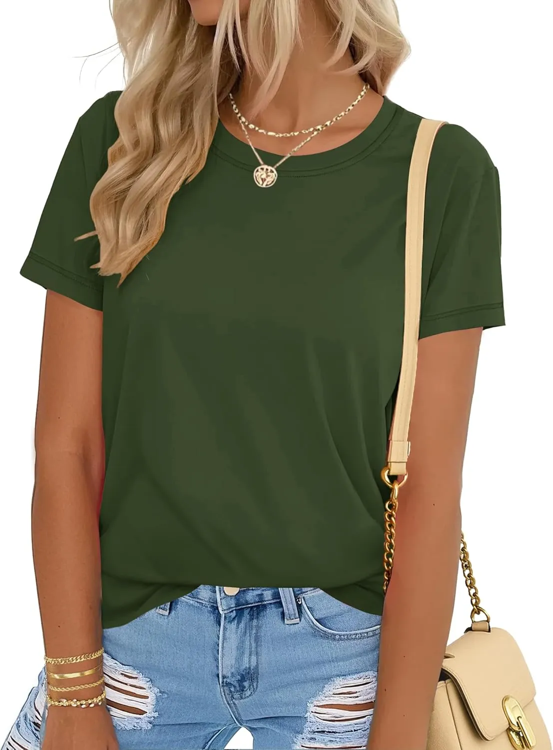 YUCOLEN Women's Cotton Short Sleeve Shirts UPF 50  Soft Breathable Crew Neck T-Shirts Basic Tops