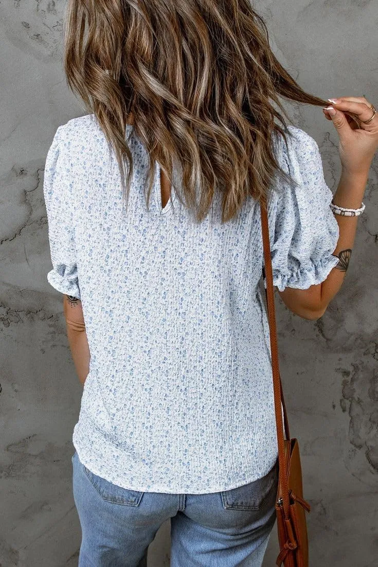Zeagoo Womens Blouses Dressy Casual Spring Floral Print Crewneck Smocked Puff Short Sleeve Shirts