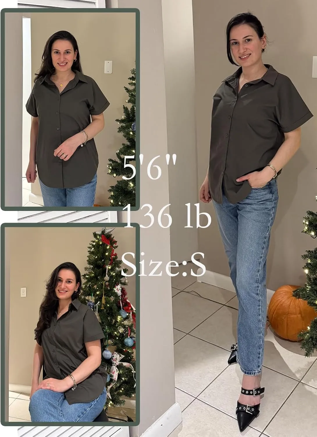 Zeagoo Women's Button Down Shirts Short Sleeve Casual Oversized Shirts Loose Collared V Neck Blouses